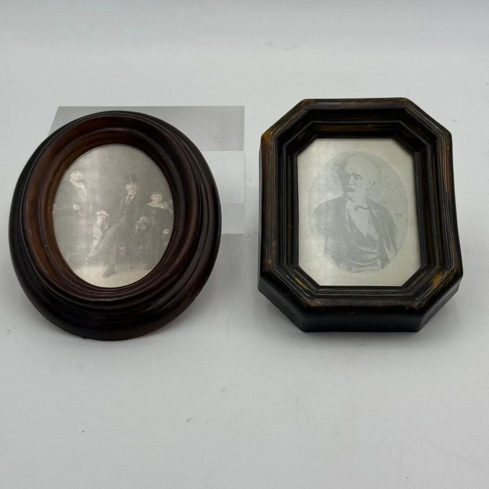 Vintage Miniature Portrait Frames Set of 2 Oval Octagon Wood Grain Finish